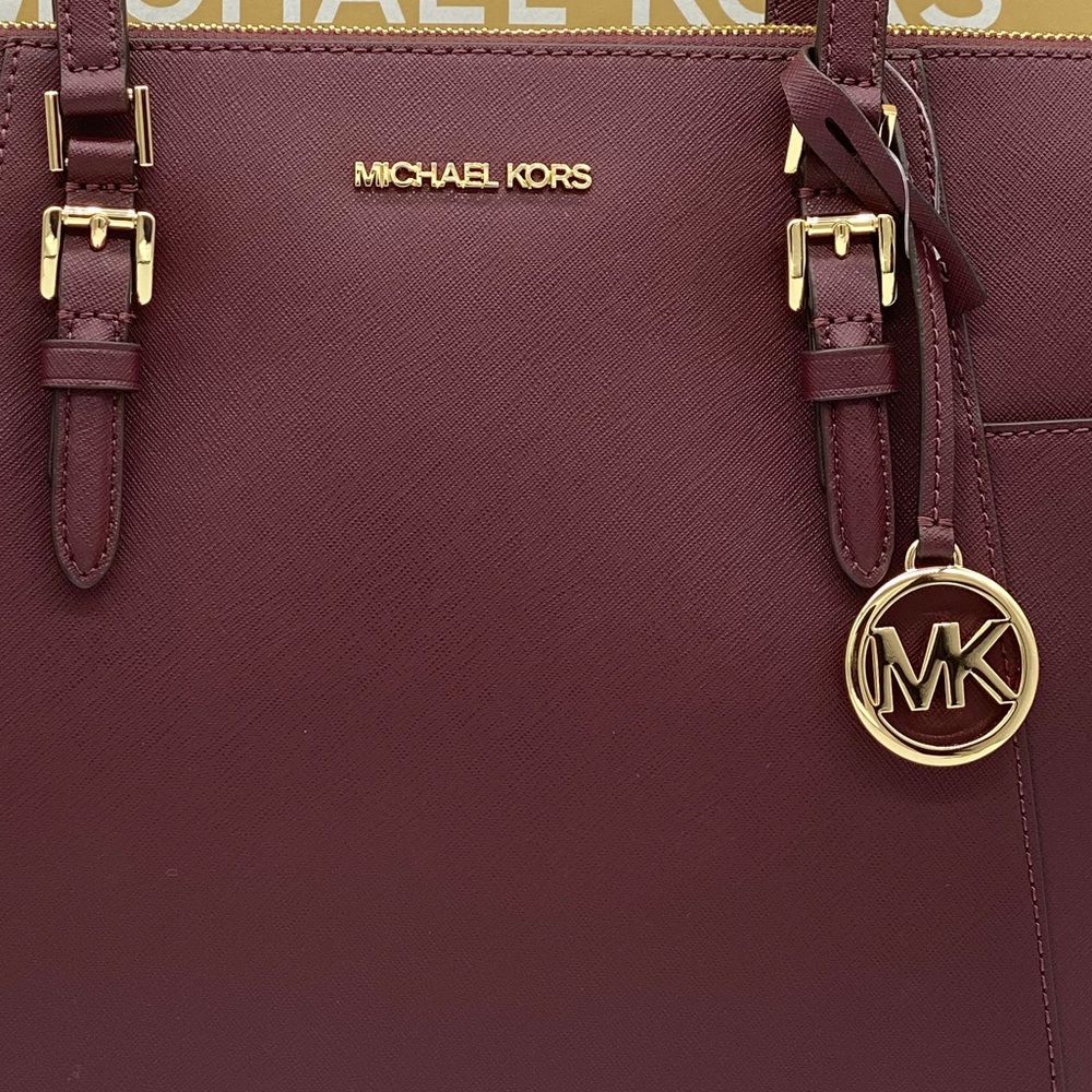 MICHAEL KORS CHARLOTTE LARGE TOP ZIP TOTE DARK CHERRY NWT - Picture 12 of 16